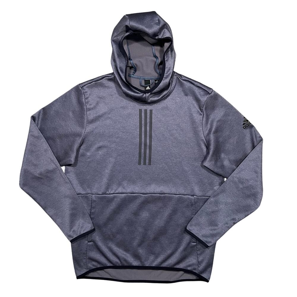Adidas Team Issue 3 Stripes Climawarm Blue Heather Pullover Hoodie Mens Large